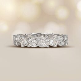Floral Leaf Motif Platinum and Diamond Band Artistic top View
