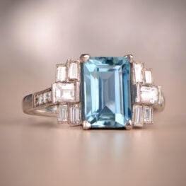 2.00ct Emerald Cut Natural Aquamarine Diamond Ring 12934-Artistic