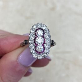 Three Stone Geometric Diamond And Ruby Ring 13367 F5