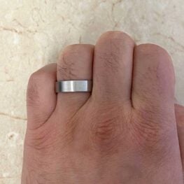 handcrafted comfort-fit platinum 6mm wedding band features a brushed finish