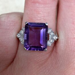 Natural Emerald Cut 5.69ct Amethyst Center Stone Diamond Accented Ring 13405 F3