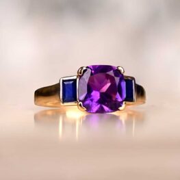 18k Yellow Gold Natural Round 2.40ct Amethyst Gemstone Ring 13409-Artistic