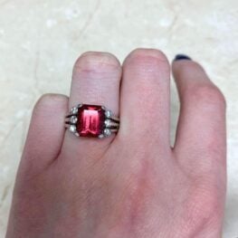 Natural Ruby Ring Three Bezel Set Side Stones 13487 F2