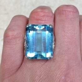 20 Carat Natural Prong Set Emerald Cut Aquamarine Ring 13734 F2