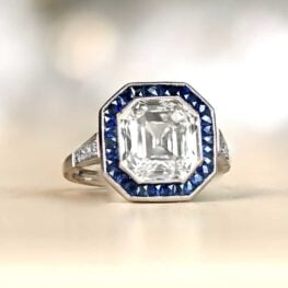 5.03ct Asscher Cut Diamond French Cut Sapphire Halo Ring 13798 Artistic