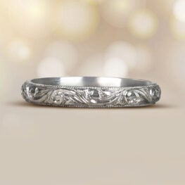 Platinum Engraved Comfort Fit band Rosemont Band Top View Artistic