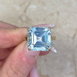 9.28ct Ascher Cut Aquamarine Gemstone Engagement Ring 14151 F5