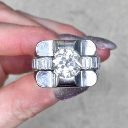 Vintage Hand Crafted Platinum Mounting Diamond Engagement Ring 14262-F5