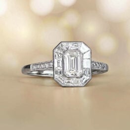 0.54ct Emerald Cut Diamond And Baguette Halo Eastgate Ring Artistic