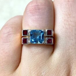Aquamarine and Ruby Gemstone Cocktail Ring 14595 F2