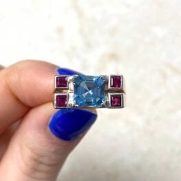 Aquamarine and Ruby Accent Ring Circa 1940 14595 F5