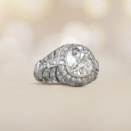 Antique Cushion Cut Diamond Ring Olton Ring Top View Artistic