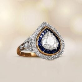 Antique Pear Shape Diamond Double Halo Ring Artistic Picture 15098