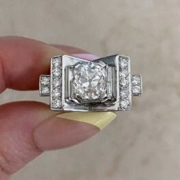 vintage geometric mauboussin ring with two vertical rows of round brilliant cut diamonds 15132