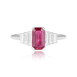 Top View Elongated Ruby and Diamond Gemstone Ring 15228