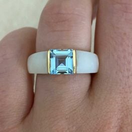 VCA ring featuring a square-cut aquamarine center stone weighing 1.54 carats