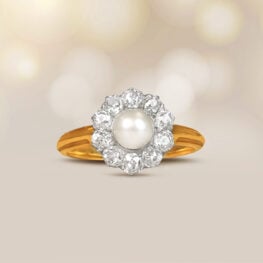 Pearl and Diamond Cluster Colville Ring. Circa 1900, Antique, Edwardian Era Top View