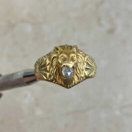 Lion Head Diamond Ring handcrafted in 18k yellow gold