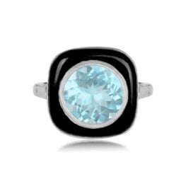 Top View 3.01 Aquamarine and Onyx Gemstone Ring 15349