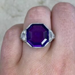 Andrada Ring featuring a 7.42 carat hexagon-cut amethyst center stone