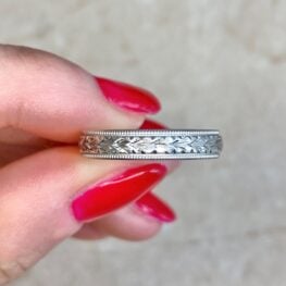 Chanel Hand Engravings Platinum Fine Milgrain Wedding Band Kingpoint Band 4MM F5