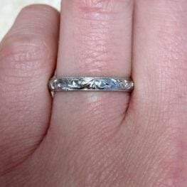 Antique Engravings Platinum Wedding Band Scroll Motif Rosemont Band F3